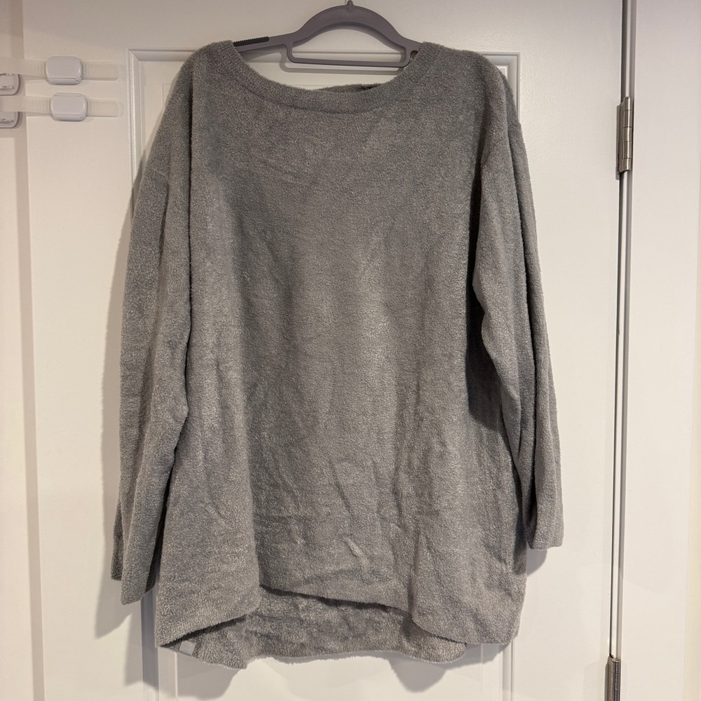 Barefoot Dreams Cozychic Lite Lace Back Pullover Sweater Gray Size 1X NWT